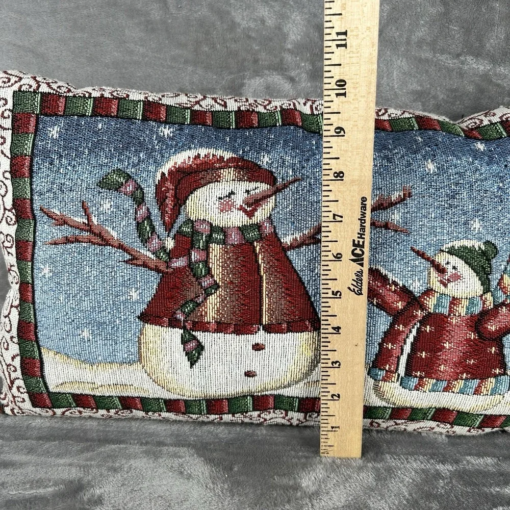 Vintage Christmas Tapestry Pillow Double Sided Santa Snowmen Holiday Home Decor